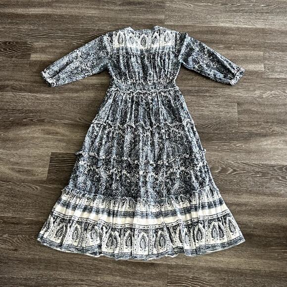 EUC Cleobella Dalia Midi Dress Blue Gray Rishi Block Print Boho Cotton Small (S) - Picture 5 of 16